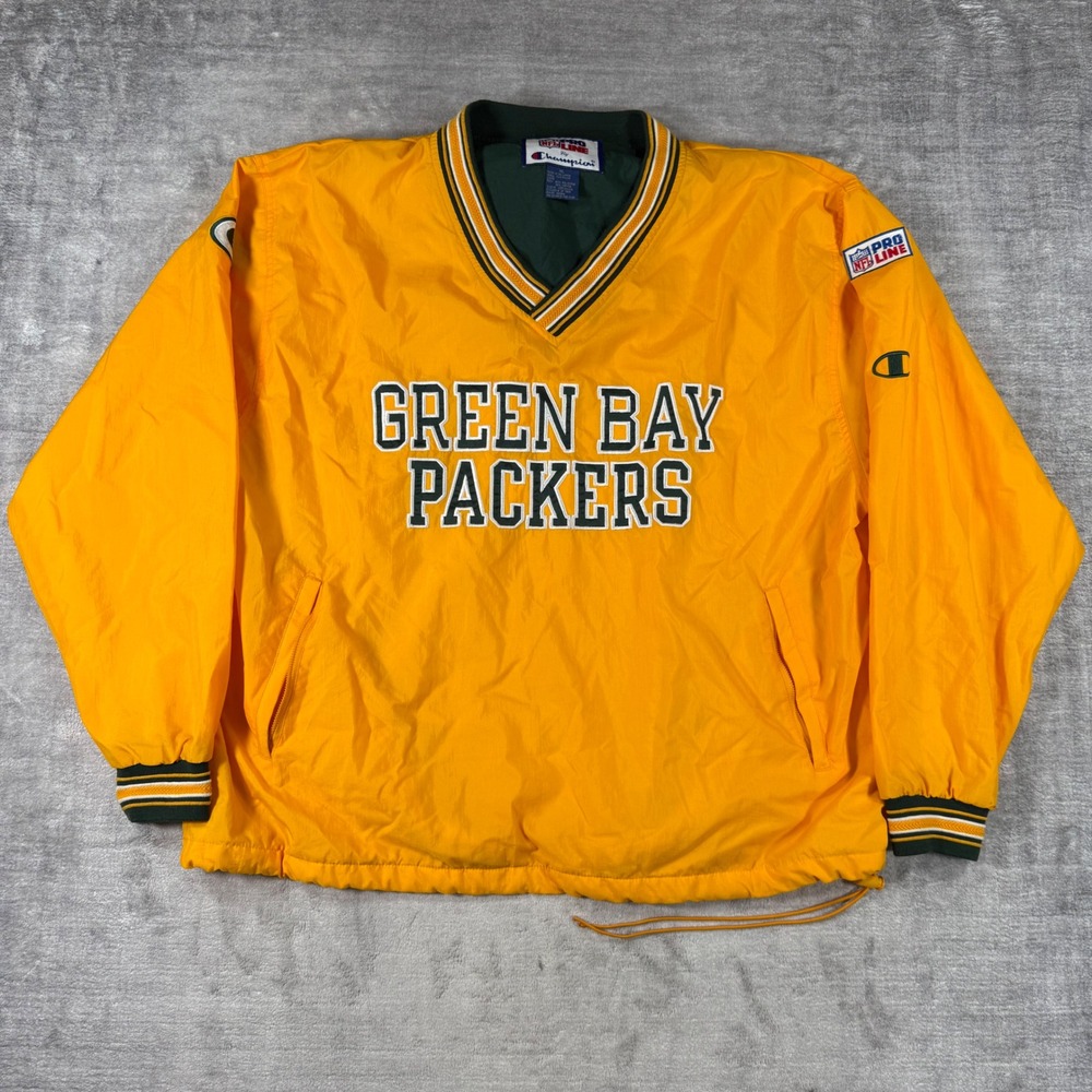 Green Bay Packers Jacket Mens XL Yellow Vtg Champion Windbreaker NFL Pro Line